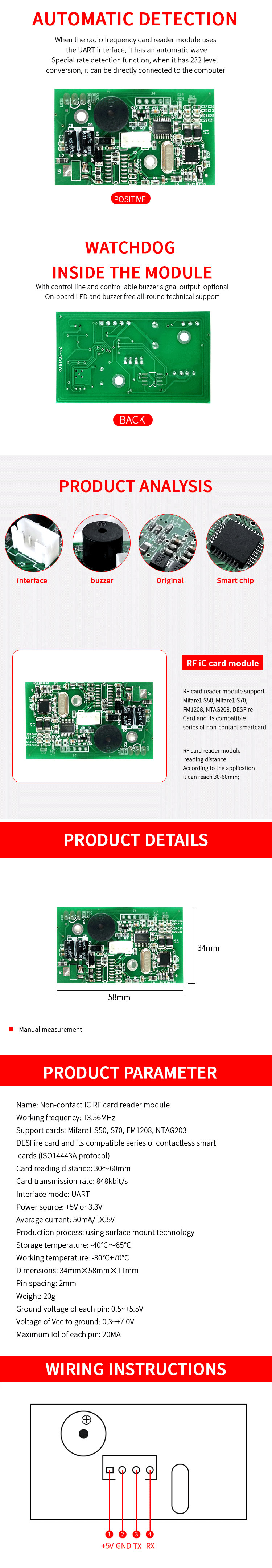 13.56mhz M1 IC ISO14443A TYPE A RS485 RS232 UART interface RF<a href=https://rfid-life.com/product/RFID-Card-Reader-For-Em4100-TK4100-SMC4001-Chip-Card.html target='_blank'>ID card Reader</a> Module