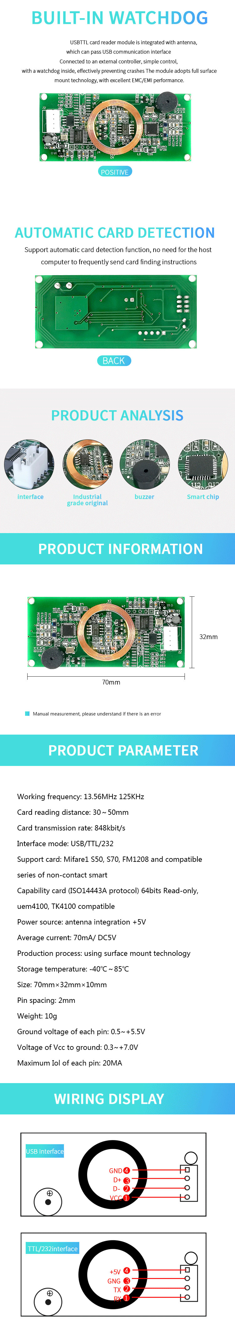 13.56mhz 125khz dual frequency RFID contactless USB/RS232/UART customized smart card reader module