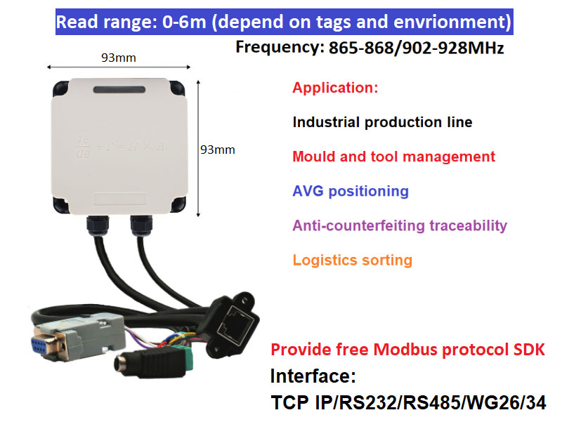 RFID 産業用リーダー Modbus 接続 PLC UHF RFID 915M オールインワン生産ライン管理 8